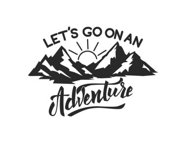 Dağ kamp amblemi şablonu. Logo, amblem, etiket işareti için öğe tasarlayın. Vektör çizim