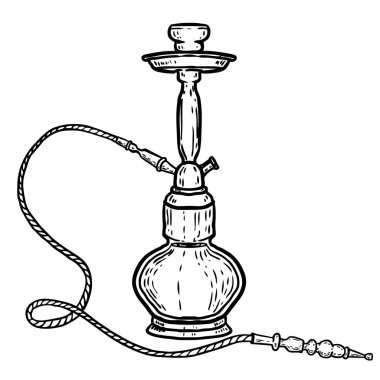 Elle çizilmiş nargile illüstrasyon izole beyaz arka plan üzerinde. Tasarım öğesi için logo, etiket, arma, işaret, poster, t gömlek. Vektör çizim