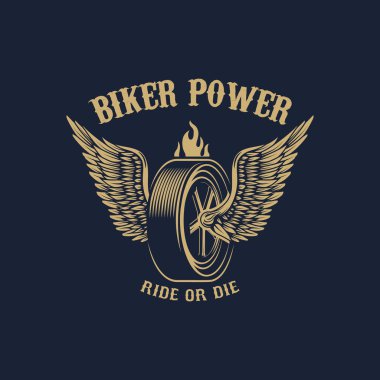 Motorcu güç. Kanatlı tekerlekli altın tarzı. Logo, amblem, etiket işareti için öğe tasarlayın. Vektör görüntü