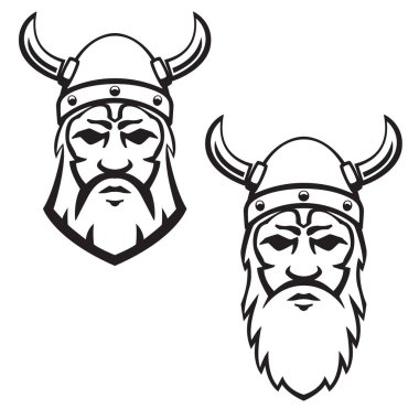 Viking savaşçısı kafa kümesi. Tasarım öğesi arma, işaret, rozeti için. Vektör çizim