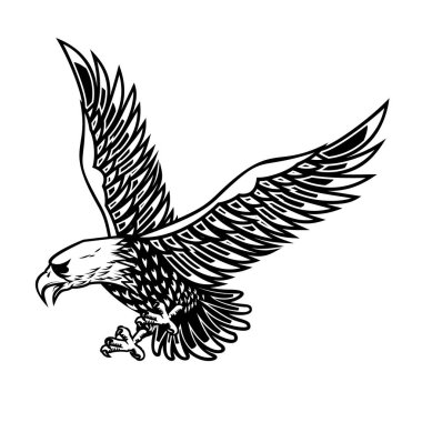 Kartal resimde beyaz arka plan üzerinde. Tasarım öğesi poster, kart, yazdırma, logo, etiket, amblem, işaret için. Vektör görüntü