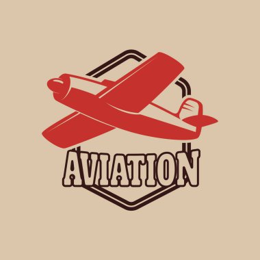 Retro uçak Havacılık Eğitim Merkezi amblemi şablonu. Logo, amblem, etiket işareti için öğe tasarlayın. Vektör çizim
