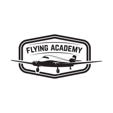 Retro uçak Havacılık Eğitim Merkezi amblemi şablonu. Logo, amblem, etiket işareti için öğe tasarlayın. Vektör çizim