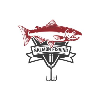 Somon balıkçılık amblemi. Tasarım öğesi etiket, işaret için. Vektör çizim