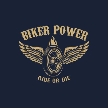Motorcu güç. Kanatlı tekerlekli altın tarzı. Logo, amblem, etiket işareti için öğe tasarlayın. Vektör görüntü