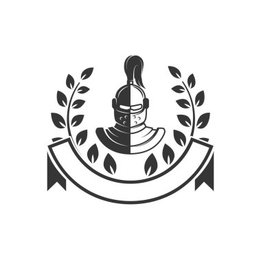 Retro tarzı şövalye kask amblemi şablonu. Tasarım öğesi logosu, etiket, işaret için. Vektör görüntü