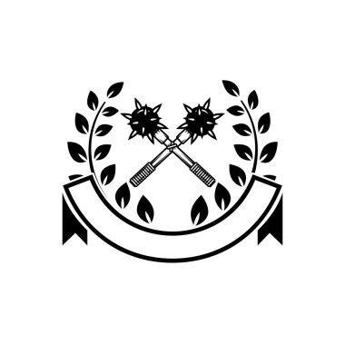 Çapraz maces amblemi şablonu. Logo, amblem, etiket işareti için öğe tasarlayın. Vektör çizim