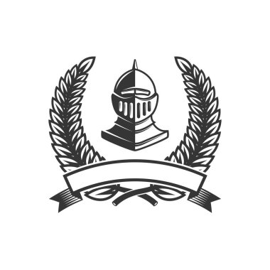 Ortaçağ şövalyesi kask amblemi şablonu. Tasarım öğesi logosu, etiket, işaret için. Vektör çizim