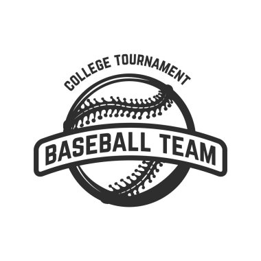 Beyzbol topuyla amblemi. Tasarım öğesi için logo, etiket, arma, işaret, rozet. Vektör çizim