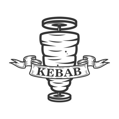 Kebap amblemi şablonu. Fast food. Logo, amblem, etiket işareti için öğe tasarlayın. Vektör görüntü