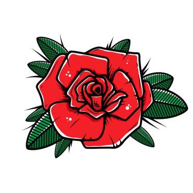 Gül çiçek illüstrasyon izole beyaz arka plan üzerinde dövme tarzı. Tasarım öğesi için poster, afiş, t gömlek. Vektör çizim