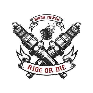 Şablon amblemi çapraz buji ile /. Tasarım öğesi logosu, etiket, rozet, işaret için. Vektör çizim