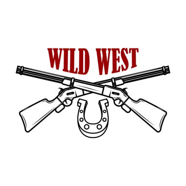 Vahşi Batı. Çapraz tüfek amblemi şablonu. Tasarım öğesi etiket, işaret için. Vektör çizim