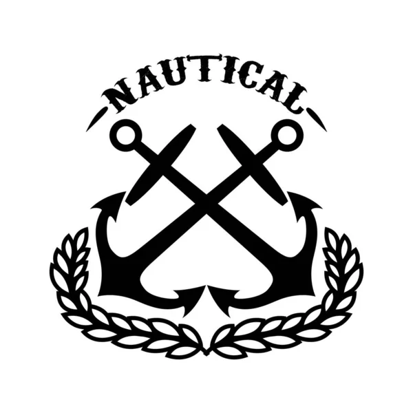 Nautica Modello Emblema Con Ghirlanda Ancore Incrociate Elemento Design Logo — Vettoriale Stock
