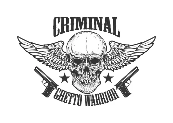 Criminoso Crânio Alado Com Pistolas Elemento Design Para Cartaz Emblema —  Vetores de Stock