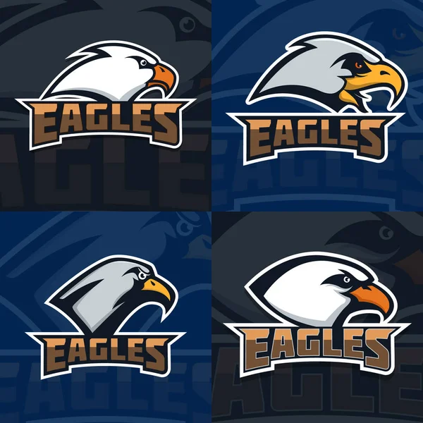 Águias Conjunto Modelo Emblema Com Cabeça Águia Mascote Equipa Desportiva — Vetor de Stock
