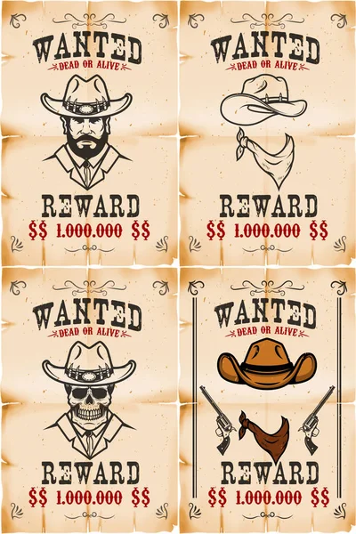 Instellen Van Wanted Posters Stijl Van Het Wilde Westen Vectorillustratie — Stockvector