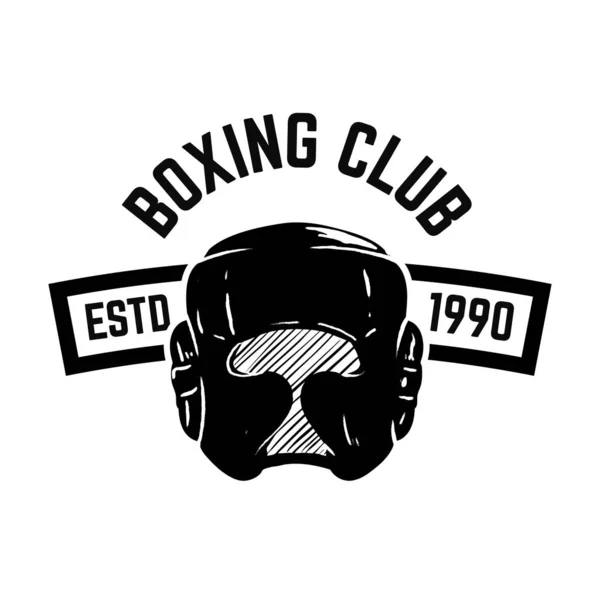 Boxing Club Emblem Med Boxning Hand Dras Boxning Hjälm Design — Stock vektor