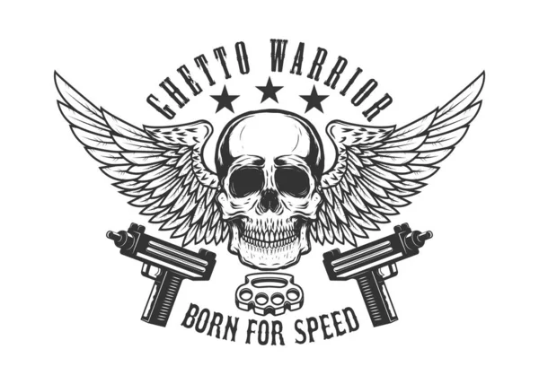Kanatlı Kafatası Silahlı Logo Amblem Etiket Işareti Için Öğe Tasarlayın — Stok Vektör