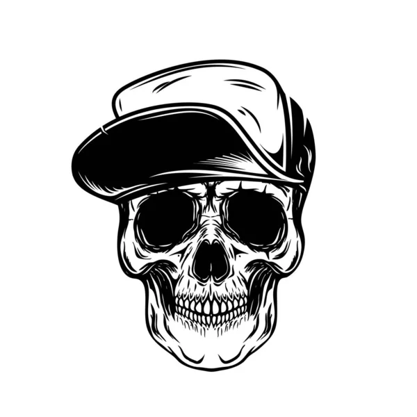 Skull Baseball Cap Design Element Poster Emblem Shirt Vector Illustration — Stock Vector
