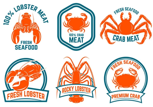 Set Makanan Laut Lobster Kepiting Daging Terisolasi Pada Latar Belakang - Stok Vektor