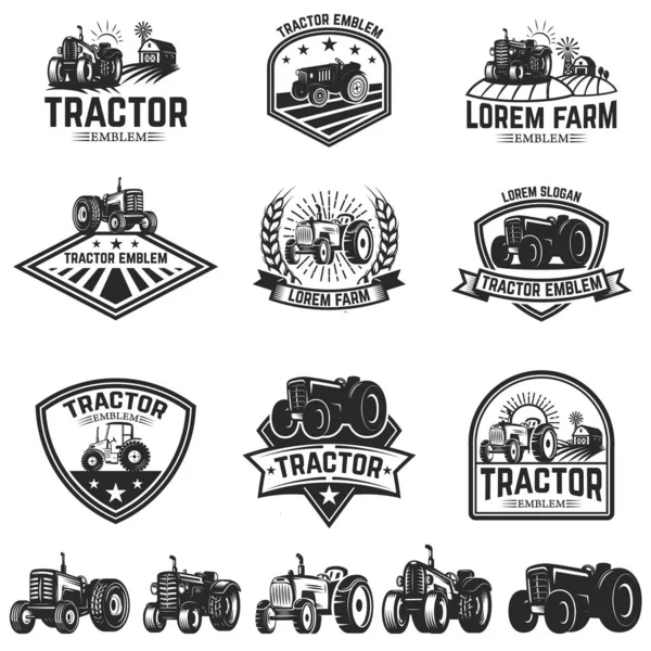 Conjunto Emblemas Del Tractor Elemento Diseño Para Etiqueta Signo Ilustración — Vector de stock