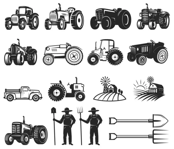 Set Farmers Market Design Elements Tractor Icons Design Elements Logo — Stock Vector