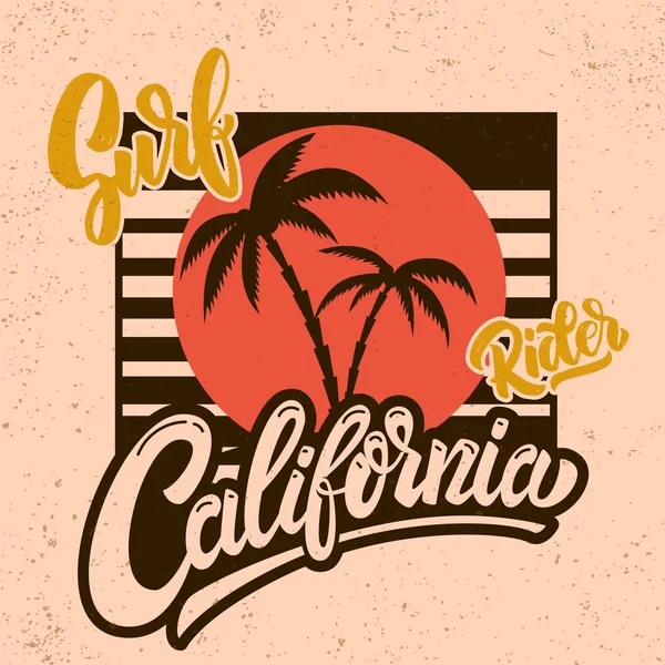 California Surf Rider Reklámplakát Betűk Ujjak Tenyér Vektor Kép — Stock Vector