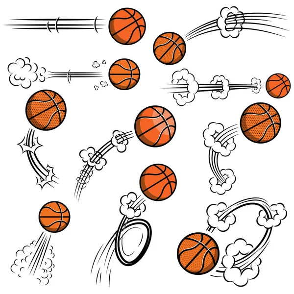 Juego Pelotas Baloncesto Con Rastros Movimiento Estilo Cómico Elemento Diseño — Vector de stock