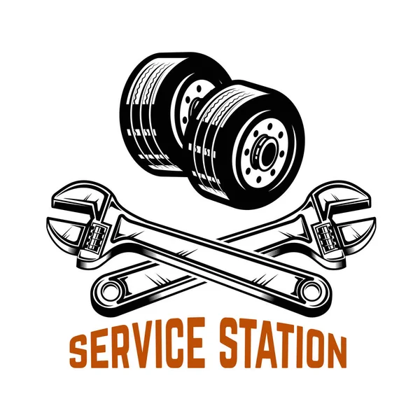 Garage Station Service Réparation Automobile Élément Design Pour Logo Étiquette — Image vectorielle