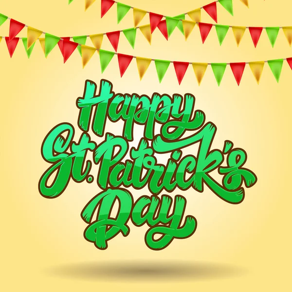 Happy Patrick Day Lettering Phrase Background Flags Design Element Poster — Stock Vector