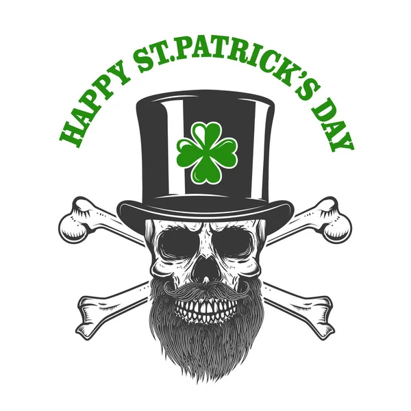 Happy Saint Patrick Day Irish Leprechaun Skull Clover Design Element — Stock Vector