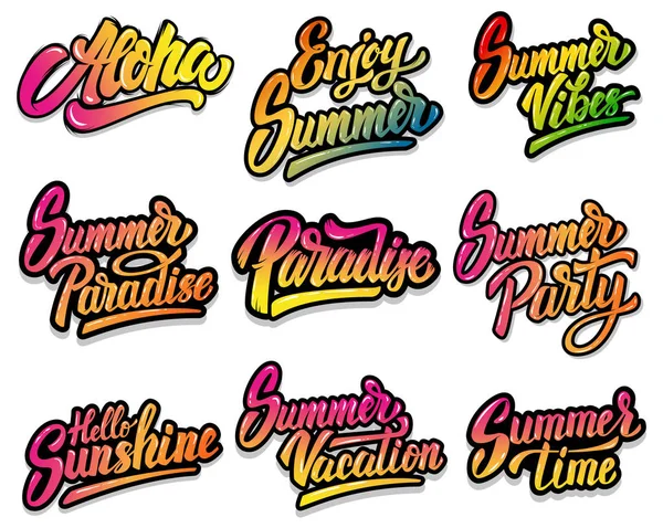 Conjunto Frases Letras Verano Aloha Paraíso Fiesta Verano Elemento Diseño — Vector de stock