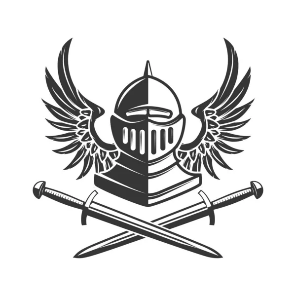 Крылатый Рыцарь Шлем Скрещенными Мечами Элемент Дизайна Плаката Эмблемы Знака — стоковый вектор