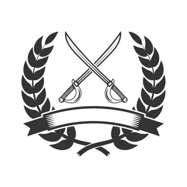 Шаблон Герба Саблями Элемент Дизайна Логотипа Этикетки Знака Векторное Изображение — стоковый вектор