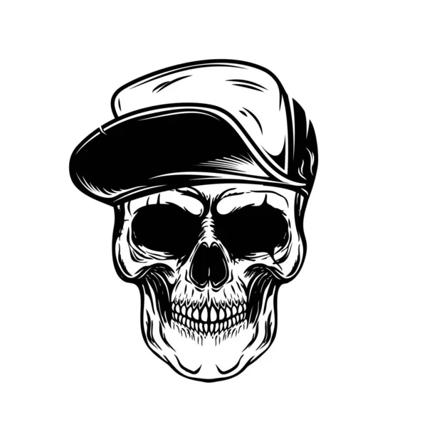 Skull Baseball Cap Design Element Poster Emblem Shirt Vector Illustration — Stock Vector