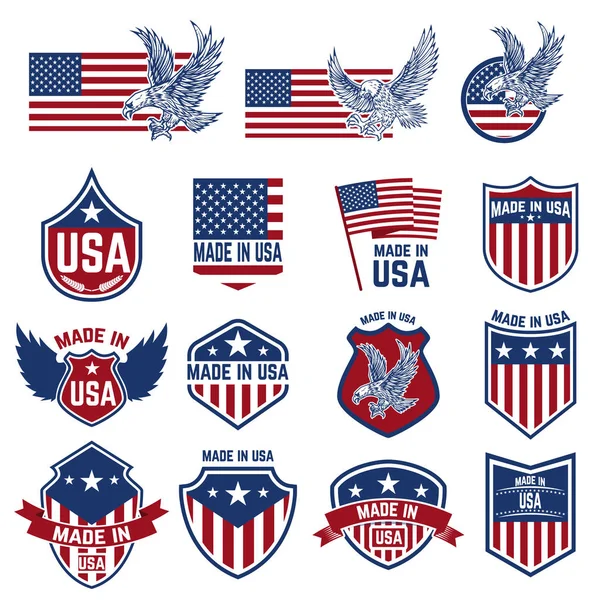 Set Van Emblemen Met Usa Tekenen Ontwerpelementen Voor Poster Kaart — Stockvector