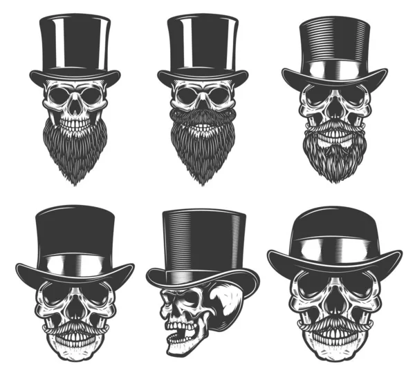 Conjunto Cráneos Sombreros Retro Elemento Diseño Para Póster Tarjeta Camiseta — Vector de stock