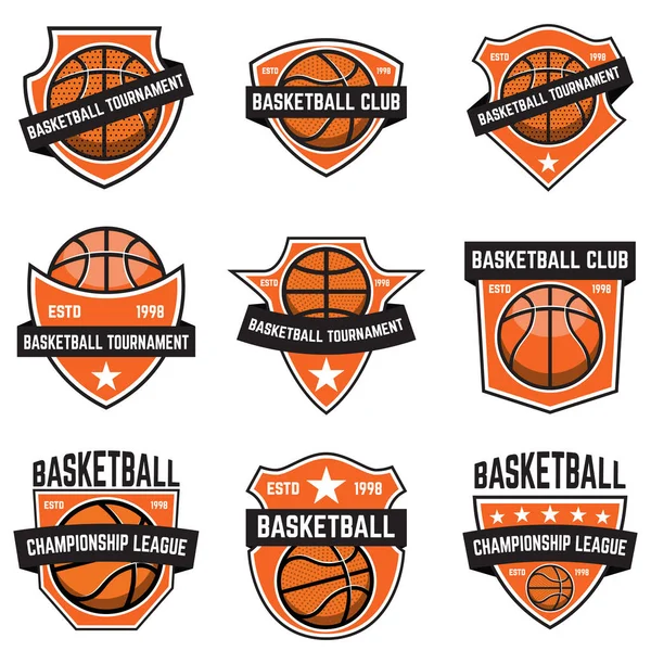 Ensemble Emblèmes Sportifs Basket Ball Elément Design Pour Affiche Logo — Image vectorielle