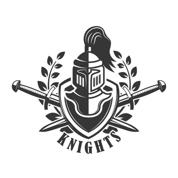 Emblemvorlage Mit Mittelalterlichem Ritterhelm Gestaltungselement Für Logo Etikett Schild Vektorillustration — Stockvektor