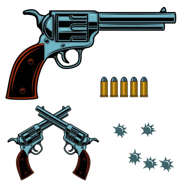 Revolver Bunte Illustration Gewehrkugeln Und Löcher Gestaltungselement Für Plakat Emblem — Stockvektor