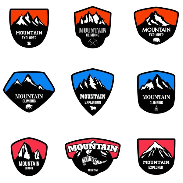 Conjunto Turismo Montaña Emblemas Senderismo Elemento Diseño Para Logotipo Etiqueta — Archivo Imágenes Vectoriales