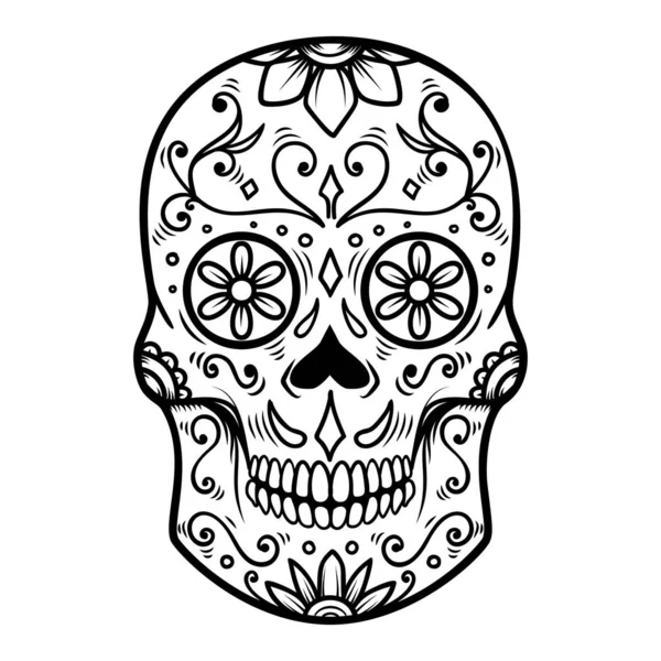 糖の頭蓋骨は 白い背景で隔離 死者の日 Dia ムエルトス ポスター カード バナー 印刷のデザイン要素です ベクトル図 — ストックベクタ