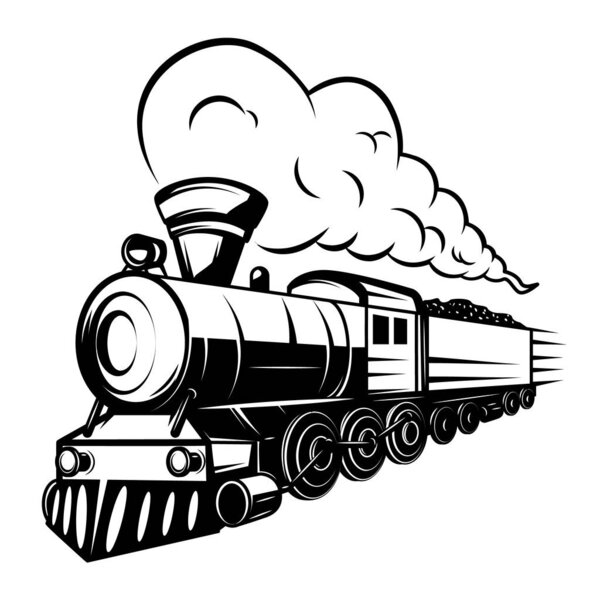 Retro train illustration isolated on white background. Design element for logo, label, emblem, sign. Vector illustration