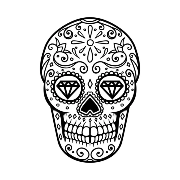糖の頭蓋骨は 白い背景で隔離 死者の日 Dia ムエルトス ポスター カード バナー 印刷のデザイン要素です ベクトル図 — ストックベクタ