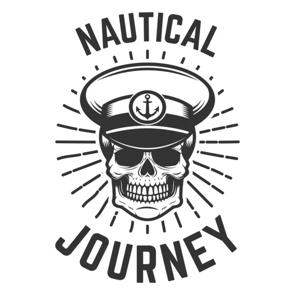 Viaggio Nautico Teschio Cappello Capitano Barca Elemento Design Logo Etichetta — Vettoriale Stock