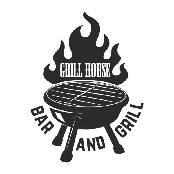 Grill House Illustration Bbq Avec Feu Élément Design Pour Logo — Image vectorielle