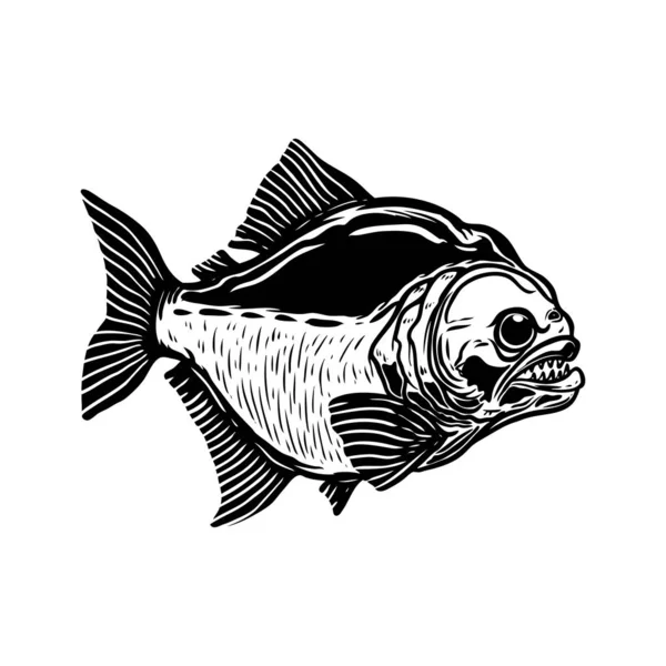 ピラニア魚図は 白い背景で隔離 ポスター シャツ エンブレムのデザイン要素です ベクトル図 — ストックベクタ