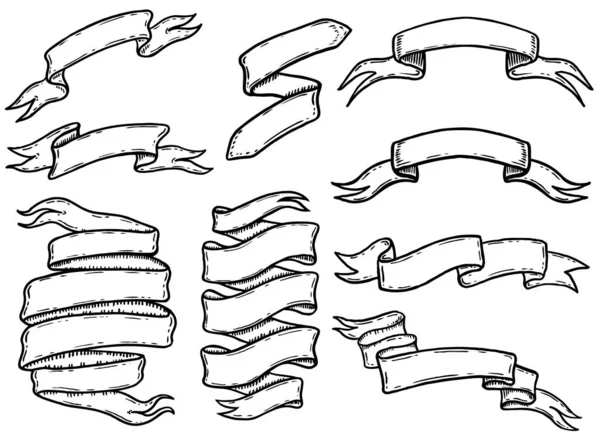 Conjunto Cintas Pancartas Dibujadas Mano Elemento Diseño Para Logotipo Etiqueta — Archivo Imágenes Vectoriales