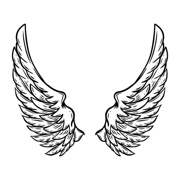 手绘的翅膀在白色背景查出 T恤的设计元素 向量例证 — 图库矢量图片